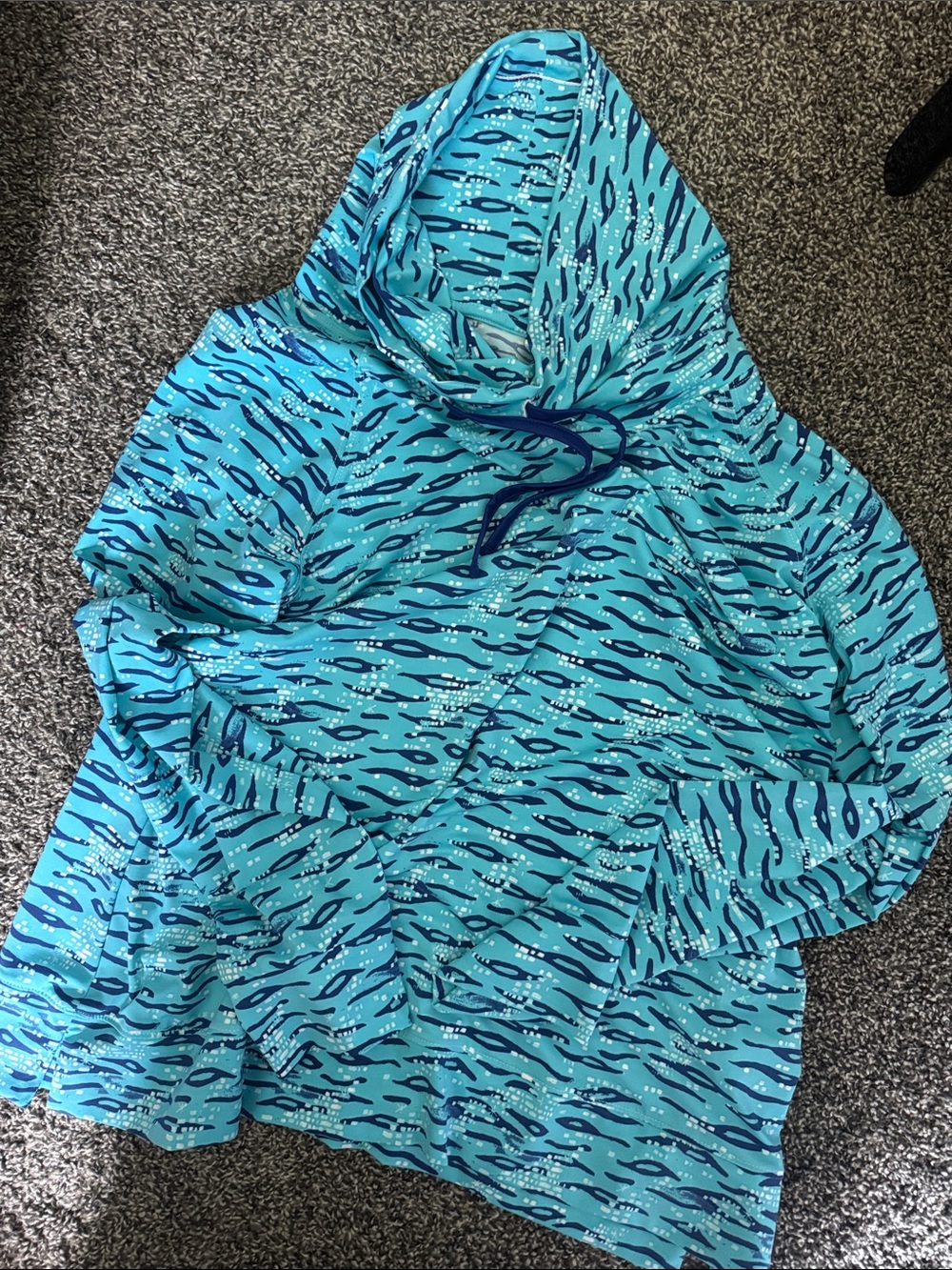 Duffield Lane Teal & Navy Patterned Hooded Pullover